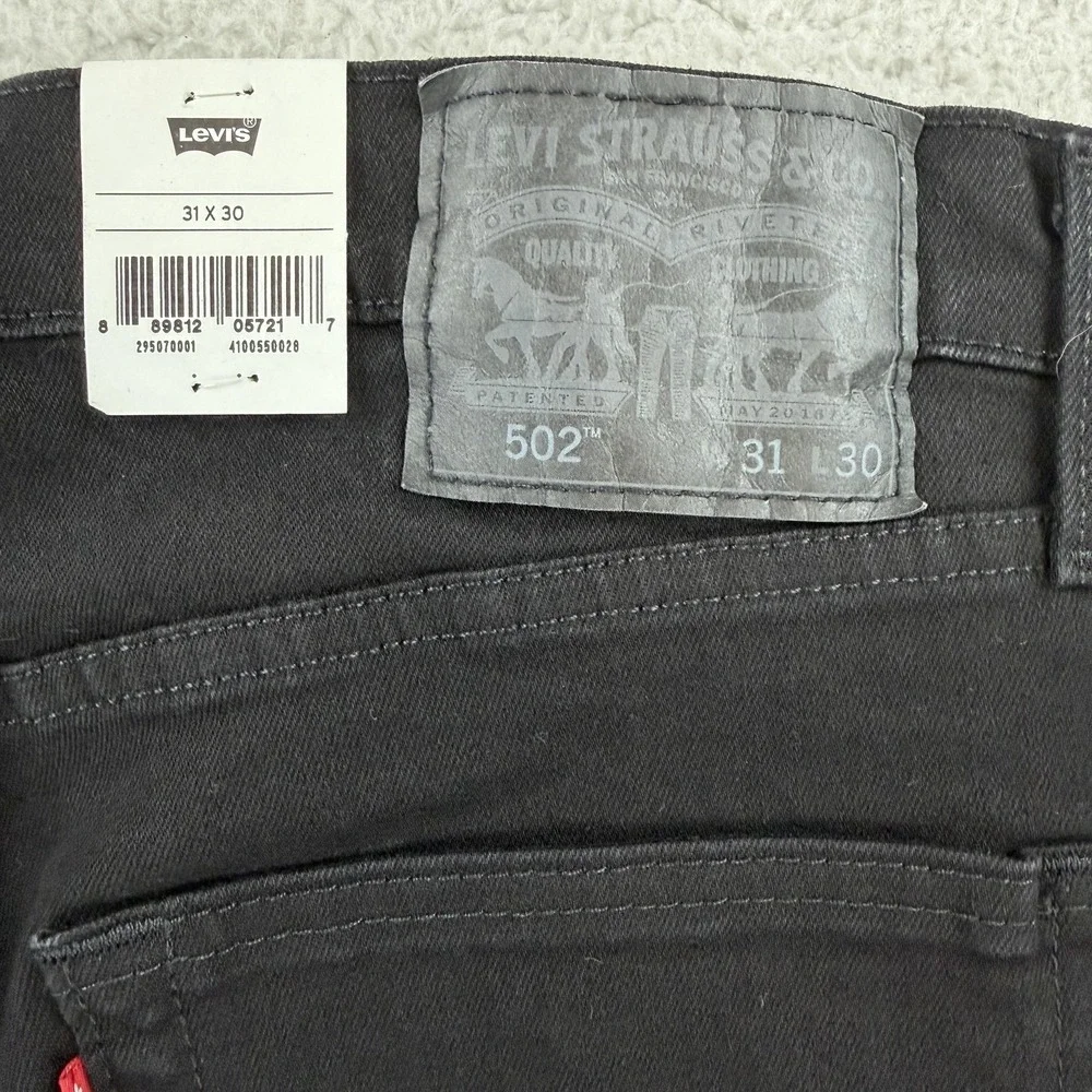Levis 502 Taper Jeans Mens 31x30 Black Regular Tapered Stretch Denim Pants